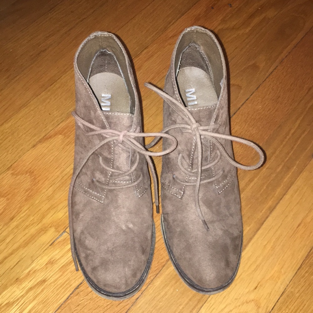 Brown suede lace up booties